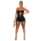 Fashion Sexy Sling Lace-Up Cutout Tight Fitting Slim Fit Jumpsuit Summer