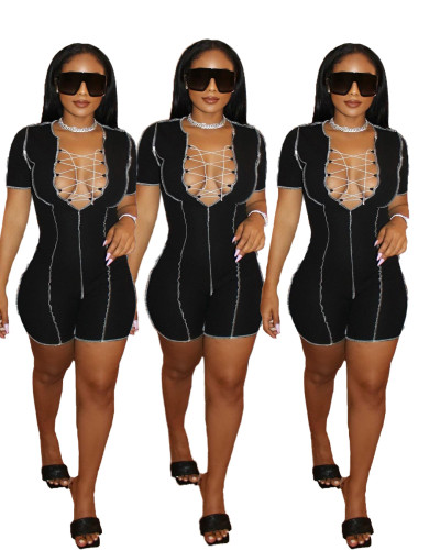 V-Neck Sexy Solid Color Lace-Up Women's Jumpsuit