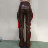 Winter Black Leather High Waist Ruffles Party Pants