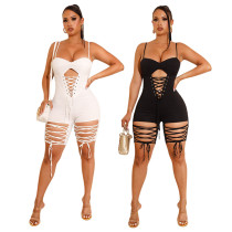 Fashion Sexy Sling Lace-Up Cutout Tight Fitting Slim Fit Jumpsuit Summer