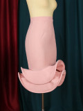 Women's Mermaid Elastic High Waist Pink Irregular Ruffle Skirt Elegant Party Dress