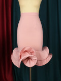 Women's Mermaid Elastic High Waist Pink Irregular Ruffle Skirt Elegant Party Dress