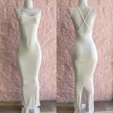 Women's Solid Cotton Strap Low Back Slit Maxi Dress