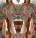 Women's Fantasy Ladies Party Sexy High Slit Long Sleeve Sequin Formal Party Evening Dress