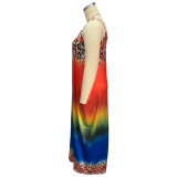 Summer Plus Size Colorful Leopard Strap Long Dress