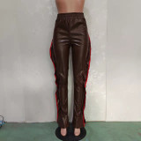 Winter Black Leather High Waist Ruffles Party Pants