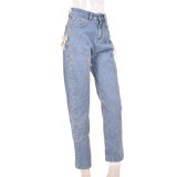 Women Summer Sexy Lace-Up Washed Straight Jeans