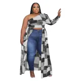 Plus Size Women Fashion Casual One Sleeve Print Dress