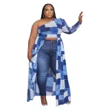 Plus Size Women Fashion Casual One Sleeve Print Dress