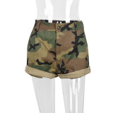 Women Summer Street Fashion Tassel Washed Camouflage Shorts