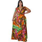Plus Size Women Hawaiian Print Dress