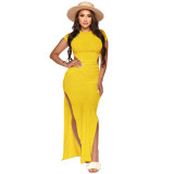 Summer Vacation Style Solid Hollow Sexy Dress