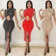 Women Fashion Sexy Mesh See Through Hot Drill Hollow Out Slit Dress