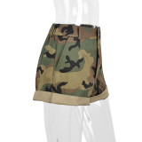 Women Summer Street Fashion Tassel Washed Camouflage Shorts