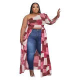 Plus Size Women Fashion Casual One Sleeve Print Dress