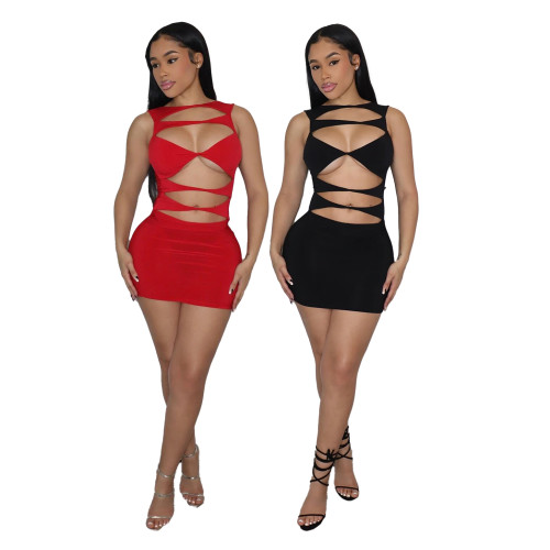 Sexy Solid Hollow Out Tight Bodycon Dress