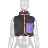 Autumn Trend Fashion Contrast Zipper Pocket Vest