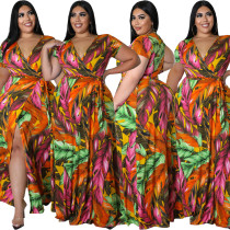 Женское платье больших размеров с гавайским принтом