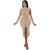 Women Fashion Sexy Mesh See Through Hot Drill Hollow Out Slit Dress