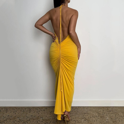 Women Summer Sexy Sbackless Ruched Tie Dress