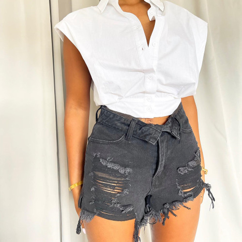 Summer Sexy Low Waist Fringed Ripped Denim Shorts