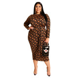 Plus Size Women Print  Zipper Front And Back Two-Side Dressed Wear Bodycon Dress