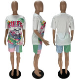 Summer  Casual Trend Graffiti Loose T-Shirt Shorts Two-Piece Set