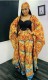 Women Print Chiffon African Robe And Loose Pants Two Piece Set