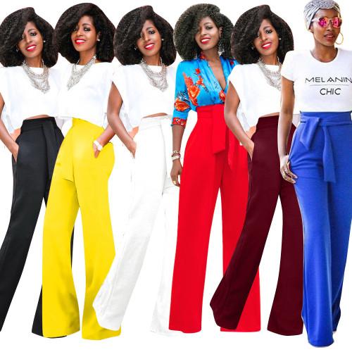Trendy Günlük Düz Renk Çan Geniş Paça Pantolon