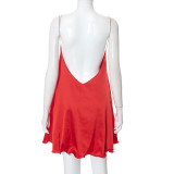 Sling Cutout Fashion Chain Design Dress Satin Casual Style Summer Women's Mini Dress
