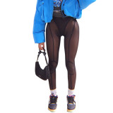 Pantaloni sportivi casual da donna a vita alta con vita alta sexy in rete trasparente invernale da donna