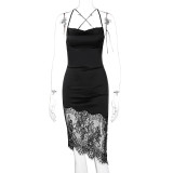 Sexy Patchwork Lace Dress Spring Tie Backless Chic Dress