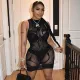 Fashion Women Spring Solid Color Sexy Bodycon Slim See-Through Dress