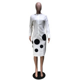 Digital Positioning Print Long Sleeve Polka Dot Dress