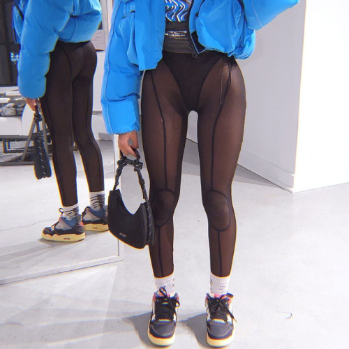 Женские зимние сексуальные прозрачные сетчатые брюки с высокой талией и подтяжкой ягодиц, облегающие спортивные повседневные брюки для женщин