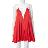 Sling Cutout Fashion Chain Design Dress Satin Casual Style Summer Women's Mini Dress