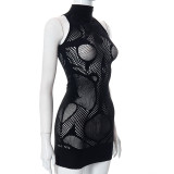 Fashion Women Spring Solid Color Sexy Bodycon Slim See-Through Dress