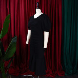 Women Summer Elegant Short Sleeve Midi Dress