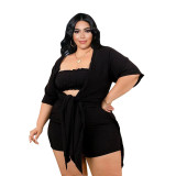 Plus Size Women's Solid Strapless Three-Piece Spring/Summer Outfit