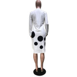 Digital Positioning Print Long Sleeve Polka Dot Dress