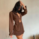 Women's summer solid color sexy ol cardigan buttoned top high waist skirt suit