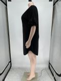 Women's Round Neck Print Plus Size Ruffle Sleeve Dress