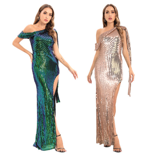 Sexy Low Back Sequin Long Dress Sexy Stretch Evening Dress