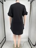 Women's Round Neck Print Plus Size Ruffle Sleeve Dress