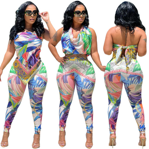 Set da donna multiuso stampato top + pantalone a due pezzi