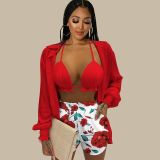 Sexy Summer Solid Color Printing 3 Piece Suit Women