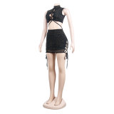 Sexy beaded slim two-piece nightclub skirt set