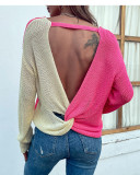 Summer women's knitting shirt v-neck contrast color Low Back sexy women sweater