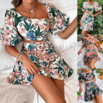 Sommerkleid für Damen in Übergröße mit Blumenmuster und kurzen Ärmeln