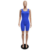 Women's American Sports Sleeveless Jumpsuit Summer Solid Color knitting Ribbed Women One Piece Shorts